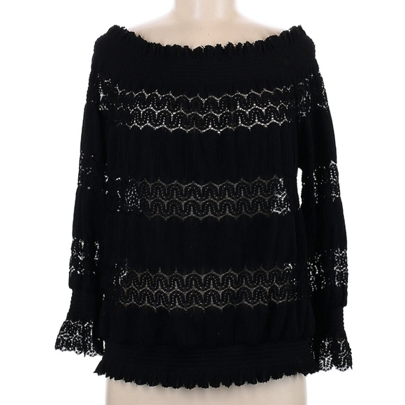 Anthropologie Deletta Riley Off-Shoulder Black Lace Top - Picture 2 of 4